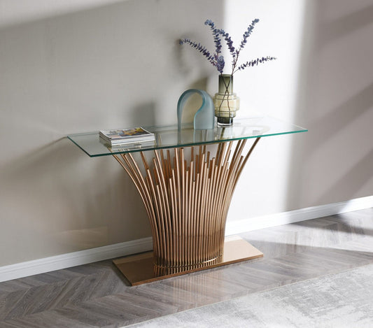Modrest Paxton - Modern Glass + Rosegold Console Table - Stylish Design Furniture