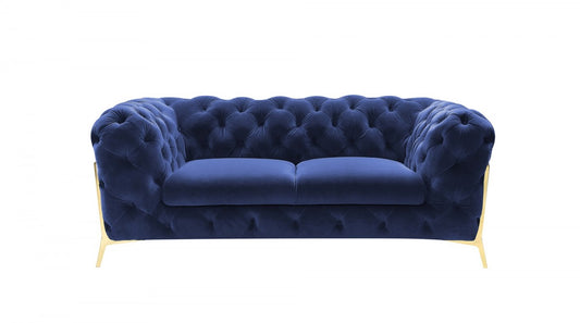 Divani Casa Quincey - Transitional Blue Velvet Loveseat - Stylish Design Furniture