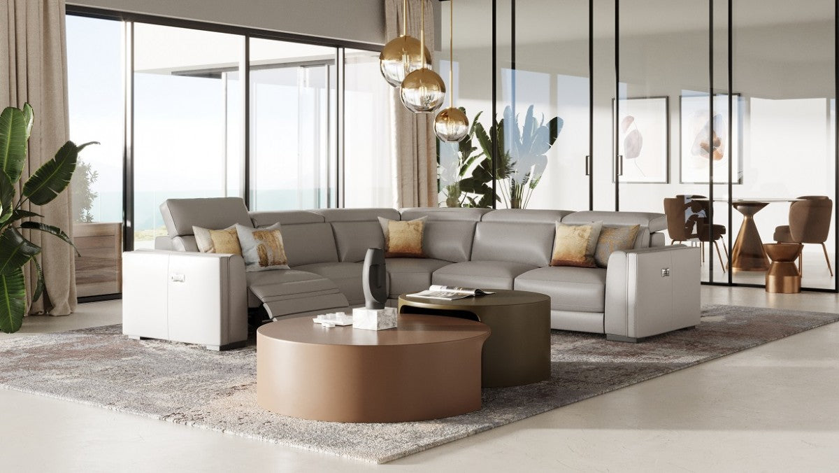 Modrest Frazier - Modern Light Grey Leather Sectional Sofa with Recliners