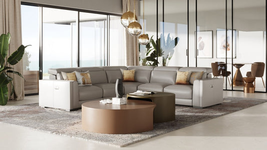 Modrest Frazier - Modern Light Grey Leather Sectional Sofa with Recliners - Stylish Design Furniture