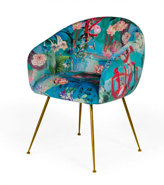 Modrest Roxann - Contemporary Floral Velvet Gold Dining Chair - Stylish Design Furniture