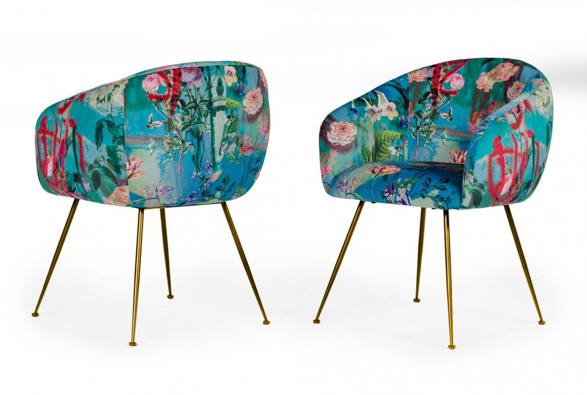 Modrest Roxann - Contemporary Floral Velvet Gold Dining Chair