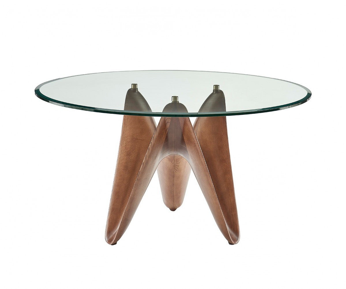 Modrest Seguin - Round Glass + Walnut Dining Table