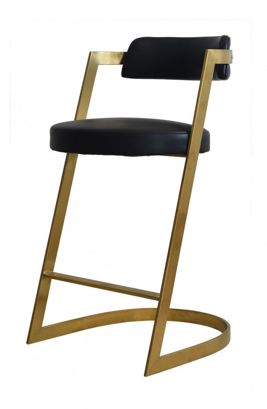 Modrest Shandra Black Pleather + Gold Counter Stool