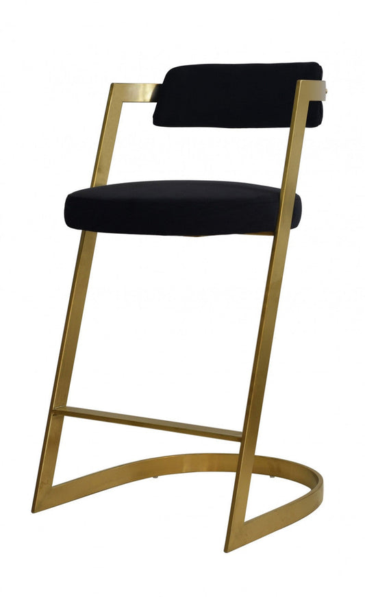 Modrest Shandra - Black Velvet + Gold Counter Stool - Stylish Design Furniture