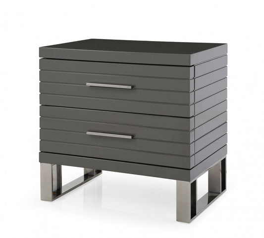Modrest Splendor - Grey High Gloss Slatted Nightstand - Stylish Design Furniture