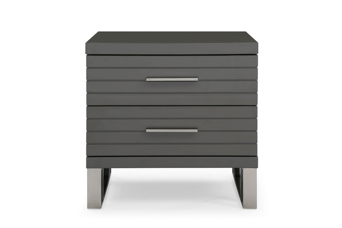 Modrest Splendor - Grey High Gloss Slatted Nightstand