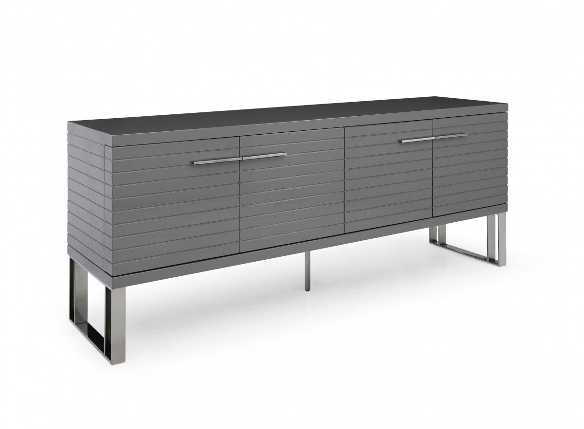 Modrest Splendor - Grey High Gloss Slatted Buffet