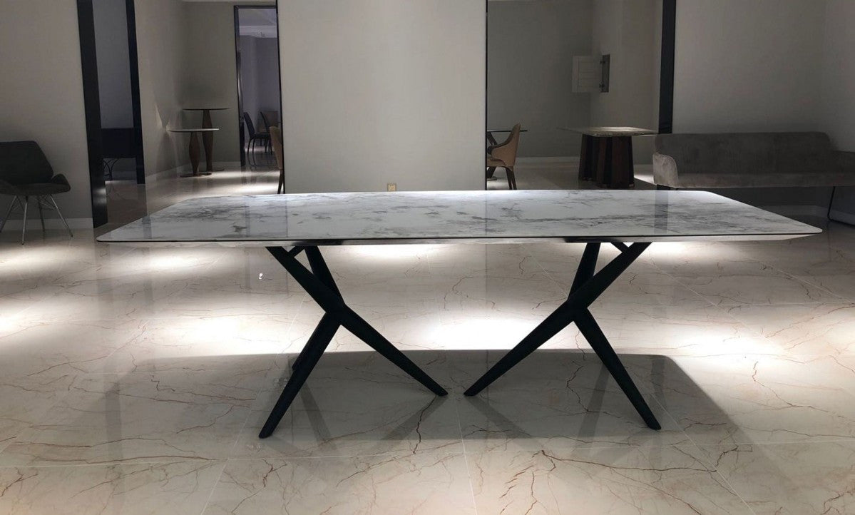 Modrest Stetson Modern White Ceramic & Smoked Ash Dining Table