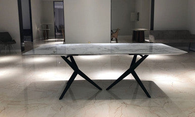 Modrest Stetson Modern White Ceramic & Smoked Ash Dining Table