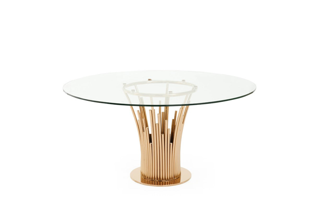 Modrest Paxton Modern Round Glass & Rosegold Dining Table