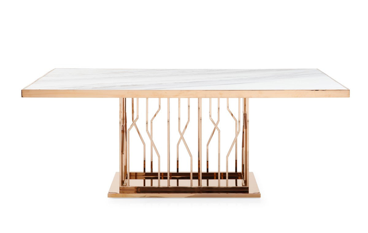 Modrest Marston Modern White Marble & Rosegold Dining Table