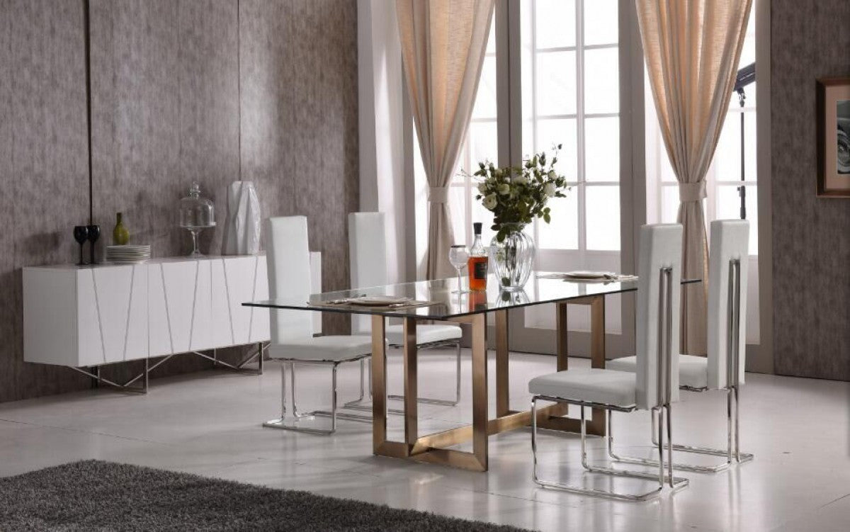 Modrest Keaton Modern Glass & Brass Dining Table β Elegant Contemporary Dining Room Centerpiece - Stylish Design Furniture