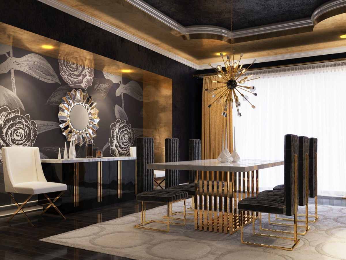 Modrest Kingsley Modern Marble & Rosegold Dining Table β Elegant Contemporary Dining Room Centerpiece - Stylish Design Furniture