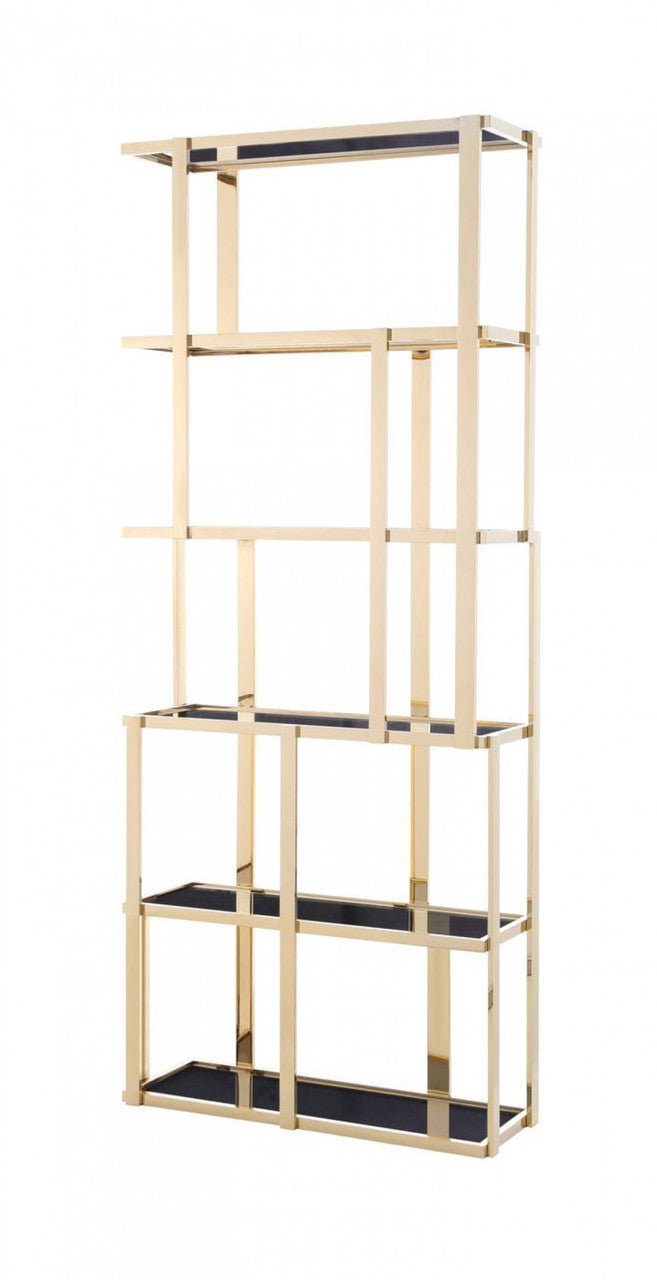 Modrest Tipton Modern Grey Glass & Gold Bookshelf