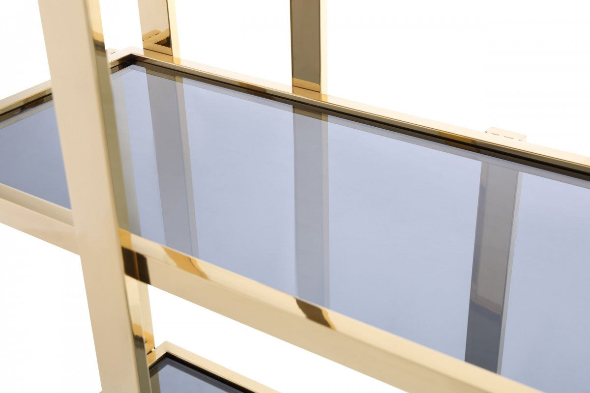 Modrest Tipton Modern Grey Glass & Gold Bookshelf