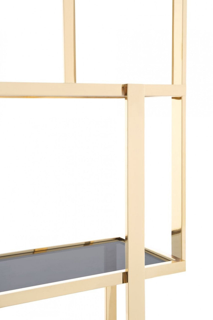 Modrest Tipton Modern Grey Glass & Gold Bookshelf