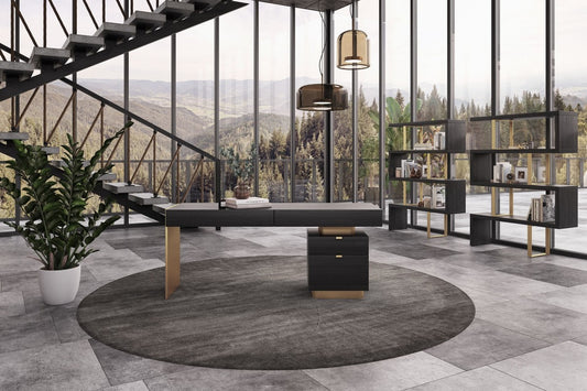 Modrest Trahan - Modern Grey Elm & Gold Office Desk - Stylish Design Furniture