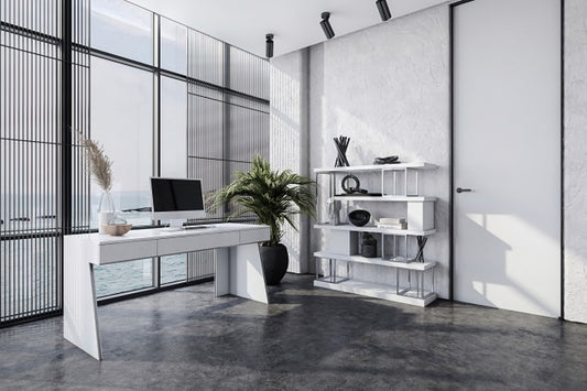 Modrest Chelsey- Modern White and Stainless Steel Desk - Stylish Design Furniture