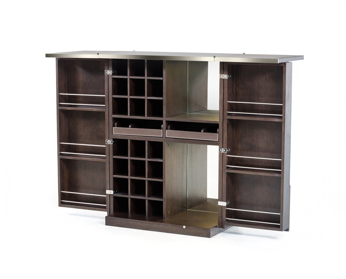 Modrest Fountain Modern Brown Oak Wine Cabinet