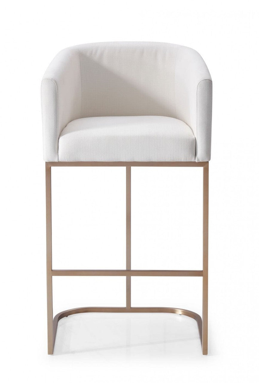 Modrest Yukon Modern White Fabric & Brushed Bronze Bar Chair - Stylish Design Furniture
