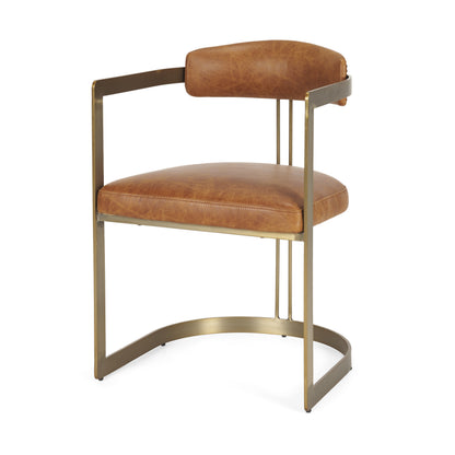 Modern Leather Dining Chair – Hollyfield Brown Seat & Gold Metal Frame