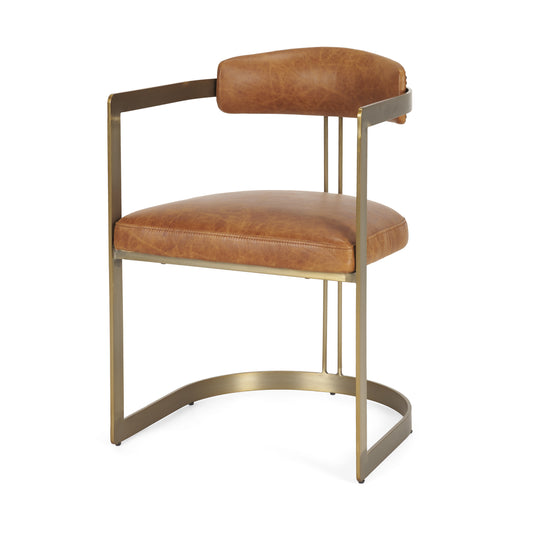 Modern Leather Dining Chair – Hollyfield Brown Seat & Gold Metal Frame