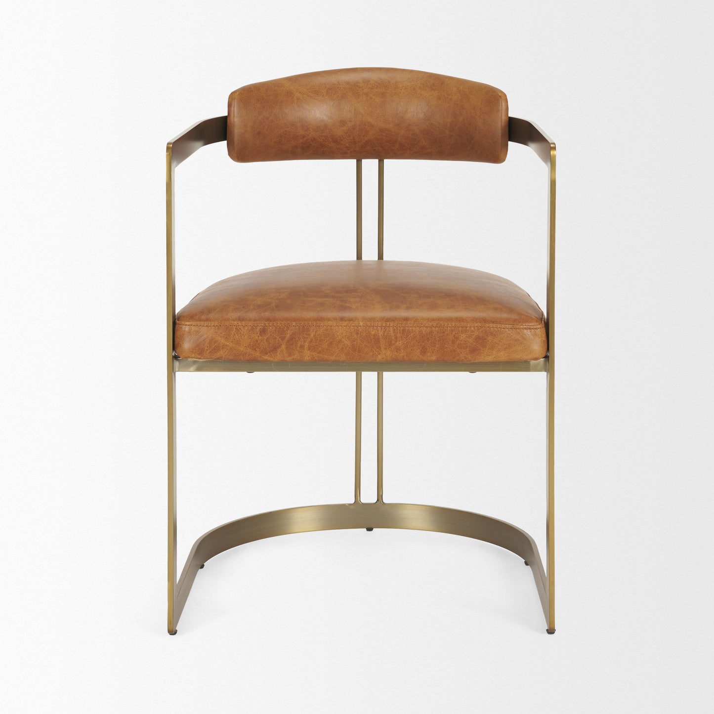 Modern Leather Dining Chair – Hollyfield Brown Seat & Gold Metal Frame