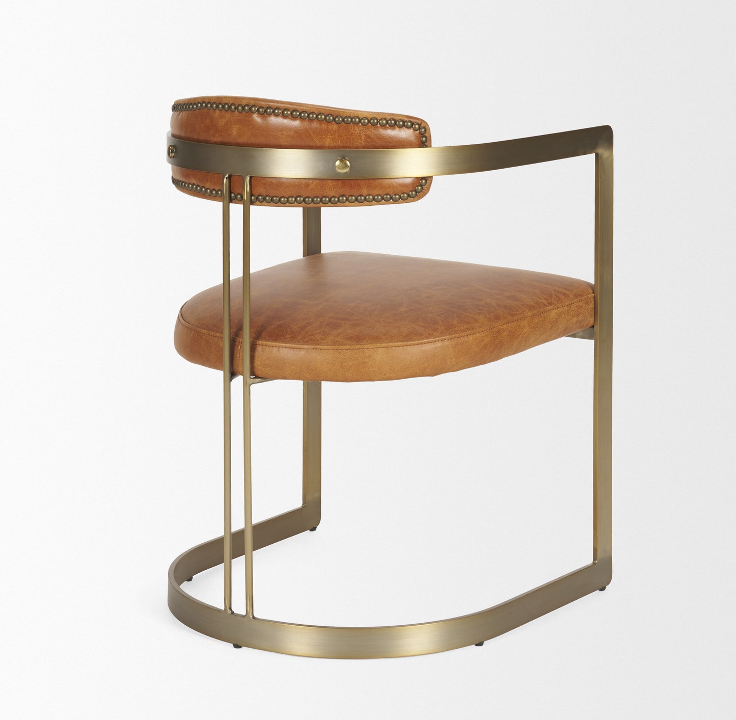 Modern Leather Dining Chair – Hollyfield Brown Seat & Gold Metal Frame
