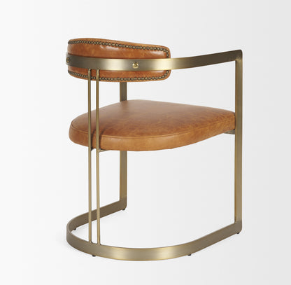 Modern Leather Dining Chair – Hollyfield Brown Seat & Gold Metal Frame