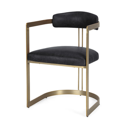 Modern Leather Dining Chair – Hollyfield Brown Seat & Gold Metal Frame
