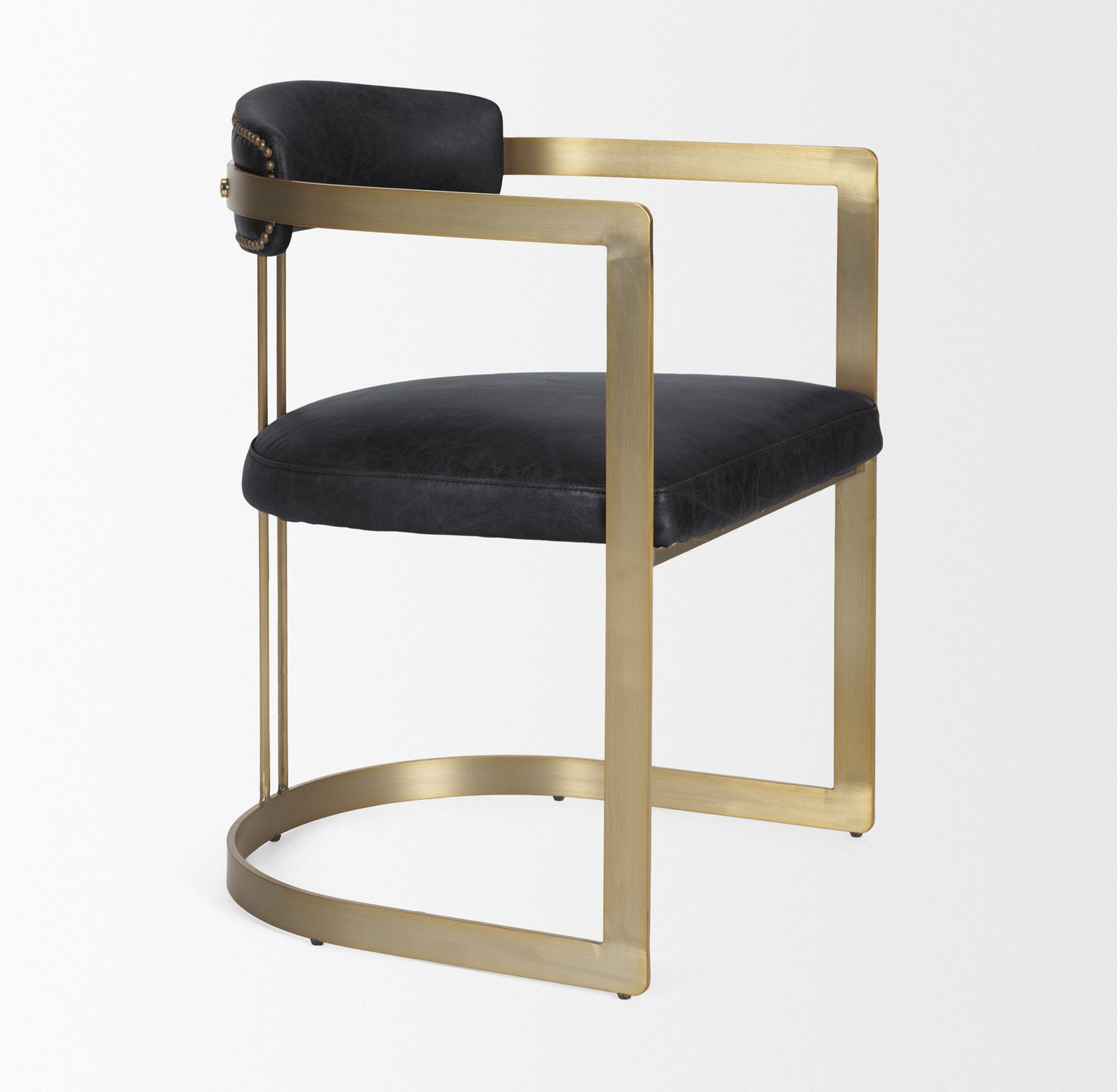 Modern Leather Dining Chair – Hollyfield Brown Seat & Gold Metal Frame