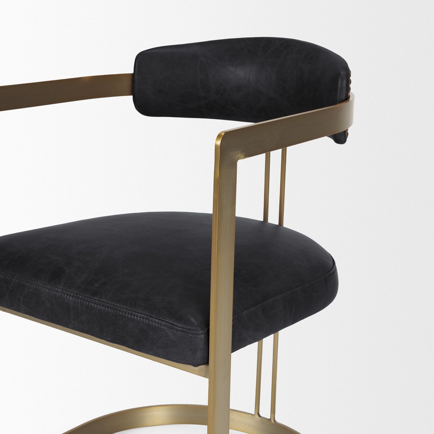 Modern Leather Dining Chair – Hollyfield Brown Seat & Gold Metal Frame