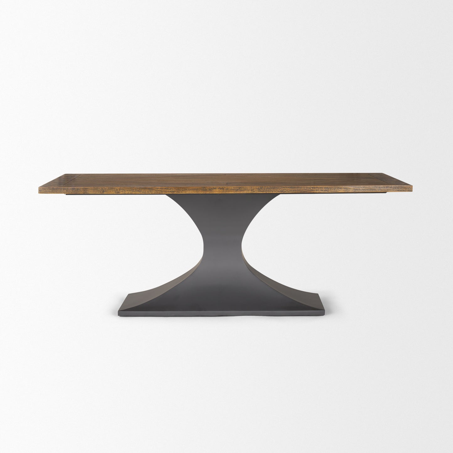 Maxton II Rectangular Brown Solid Wood Top Dining Table with Dark Gunmetal Base for a Modern and Industrial Dining Room Look