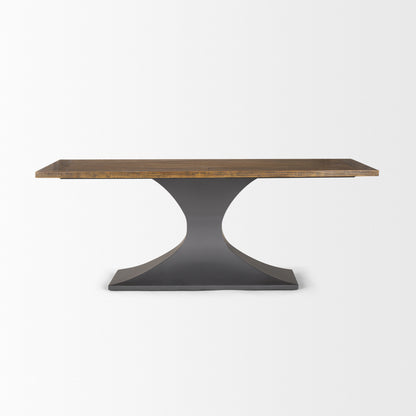 Maxton II Rectangular Brown Solid Wood Top Dining Table with Dark Gunmetal Base for a Modern and Industrial Dining Room Look