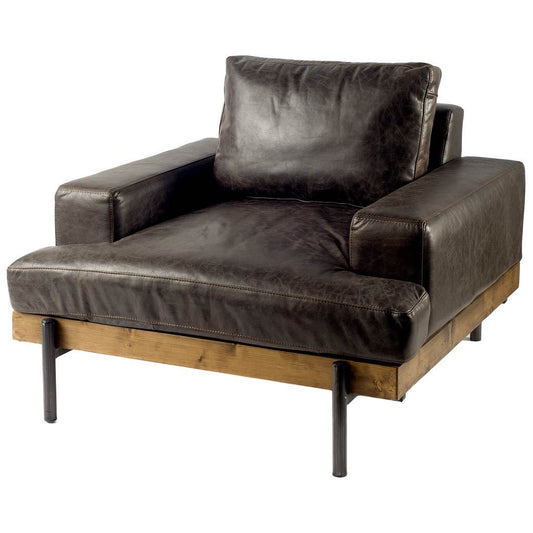 Colburne Leather Club Chair – Brown Leather with Wood & Iron Frame