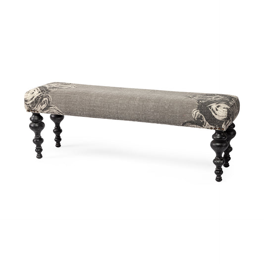 Alhambra Upholstered Gray Seat with Black Wood Legs Accent Bench - Chic and Modern Home Seating