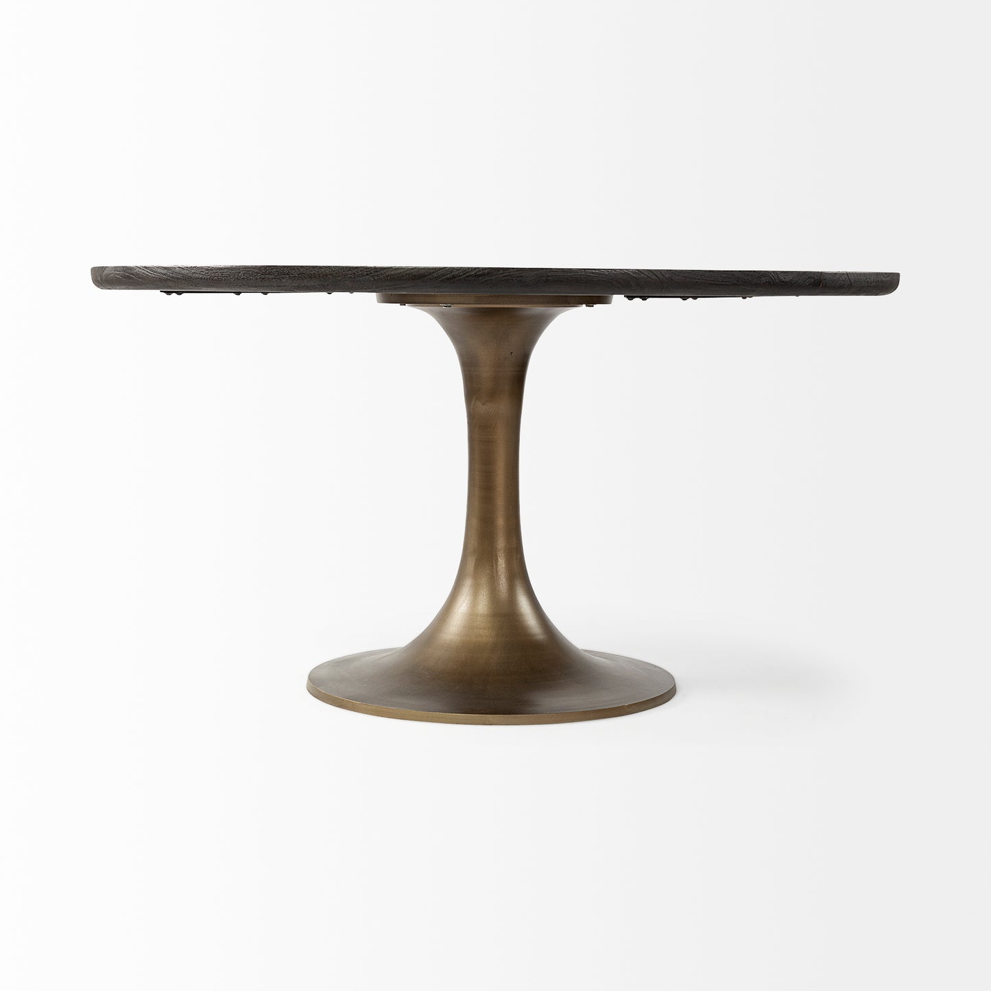 McLeod II Round Brown Solid Wood Top Dining Table with Gold Metal Base for a Stylish and Contemporary Dining Space