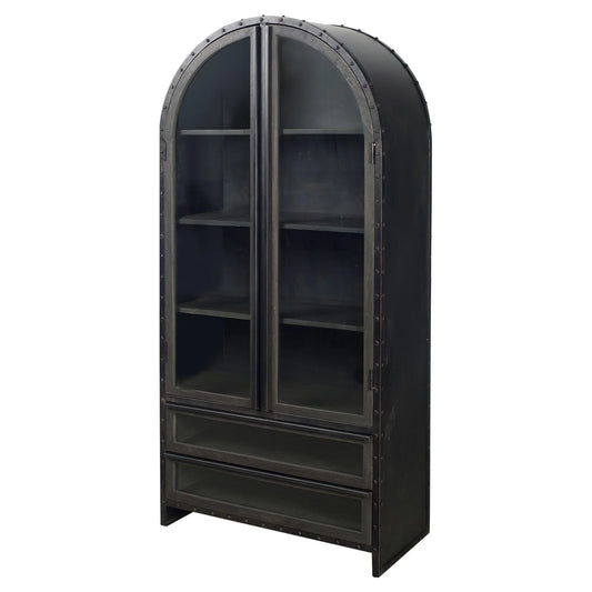 Gehry II Cabinet: Stunning Industrial Display Storage with Glass Doors & Mango Wood Accents, 72" High