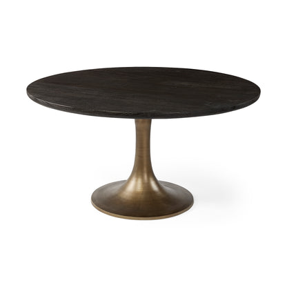 McLeod II Round Brown Solid Wood Top Dining Table with Gold Metal Base for a Stylish and Contemporary Dining Space