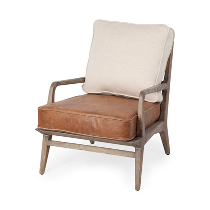 Harman Cream Fabric Accent Chair with Brown Leather Seat – Contemporary Seating