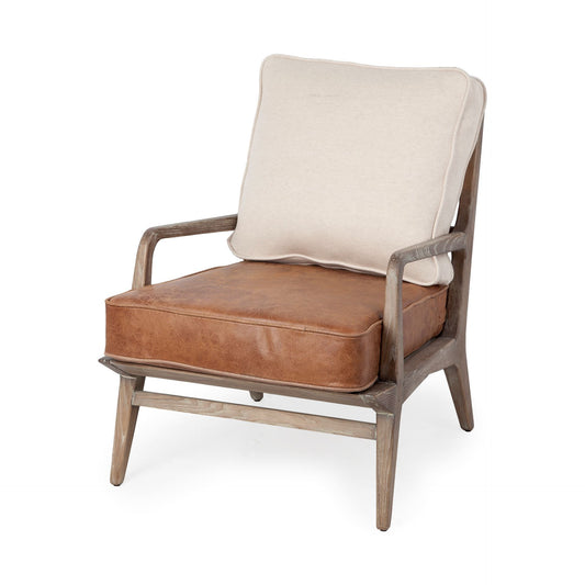 Harman Cream Fabric Accent Chair with Brown Leather Seat – Contemporary Seating