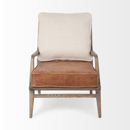 Harman Cream Fabric Accent Chair with Brown Leather Seat – Contemporary Seating