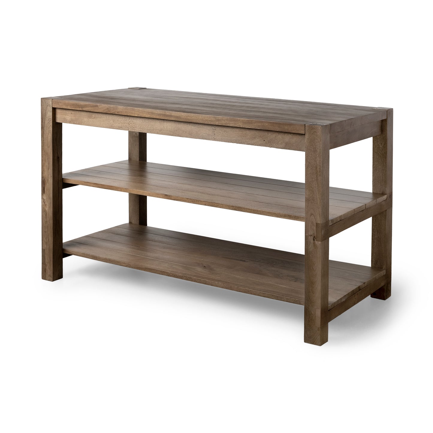 Emeril Brown Kitchen Island – Solid Wood Two-Tier Design with Smooth Countertop