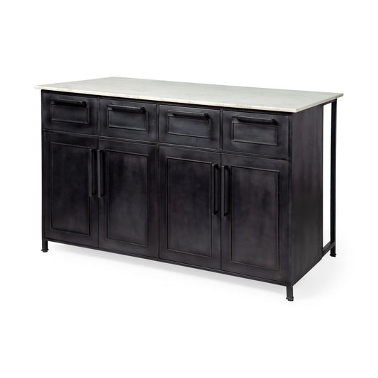 Fieri Kitchen Island with Marble Top - Stylish Black Metal Design, Ample Storage & Easy Assembly