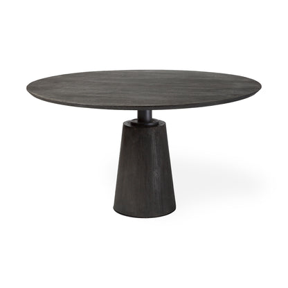 Maxwell 54" Brown Solid Wood Top Dining Table with Brown Metal/Wood Base for a Stylish and Modern Dining Space