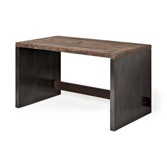 Orwell Brown Wood Top with Metal Cladded Frame Office Desk - Modern and Sturdy Workspace Solution