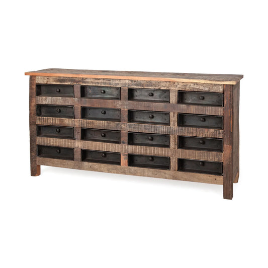 Wilton Rustic Sideboard – 63" Reclaimed Wood & Metal Storage Solution with 16 Drawers for Organized Elegance