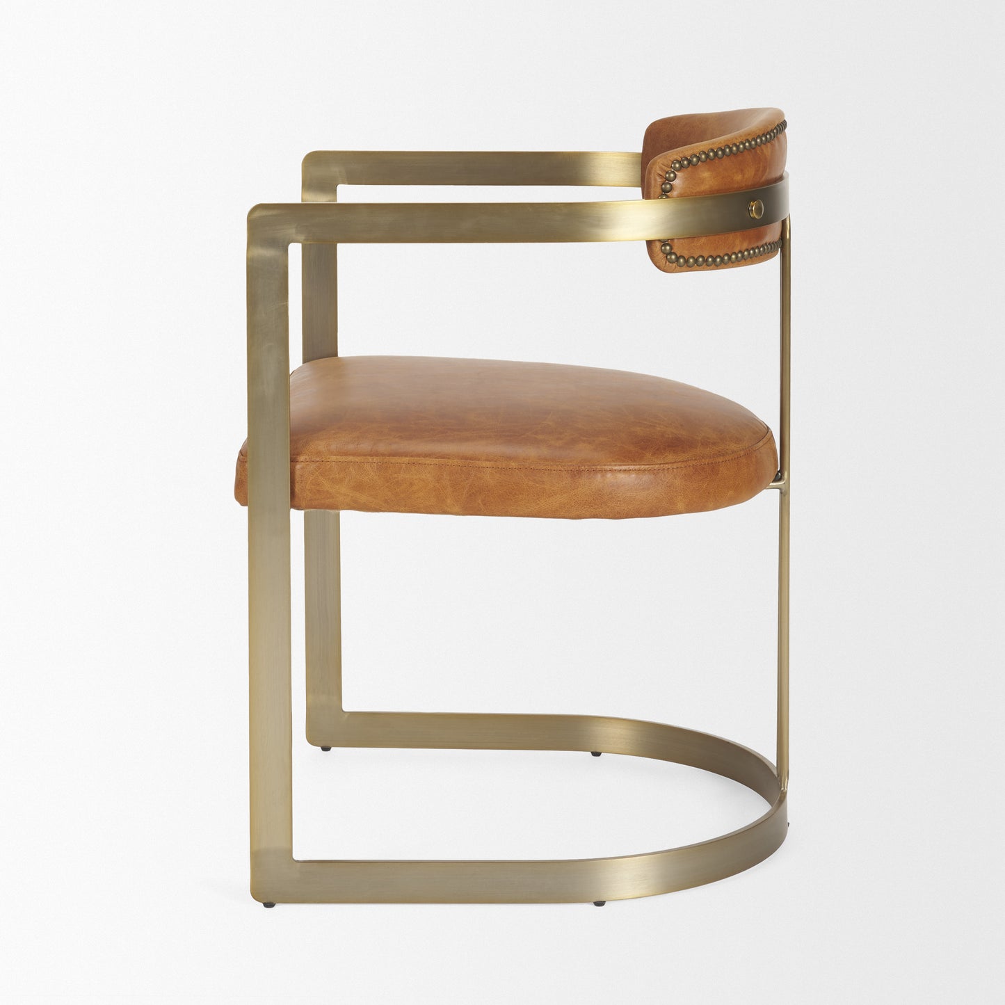Modern Leather Dining Chair – Hollyfield Brown Seat & Gold Metal Frame
