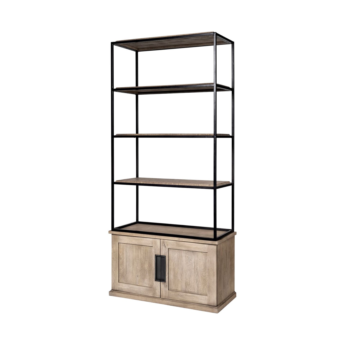 Braxton II Light Brown Wood & Iron 3-Shelf Shelving Unit – Industrial Style